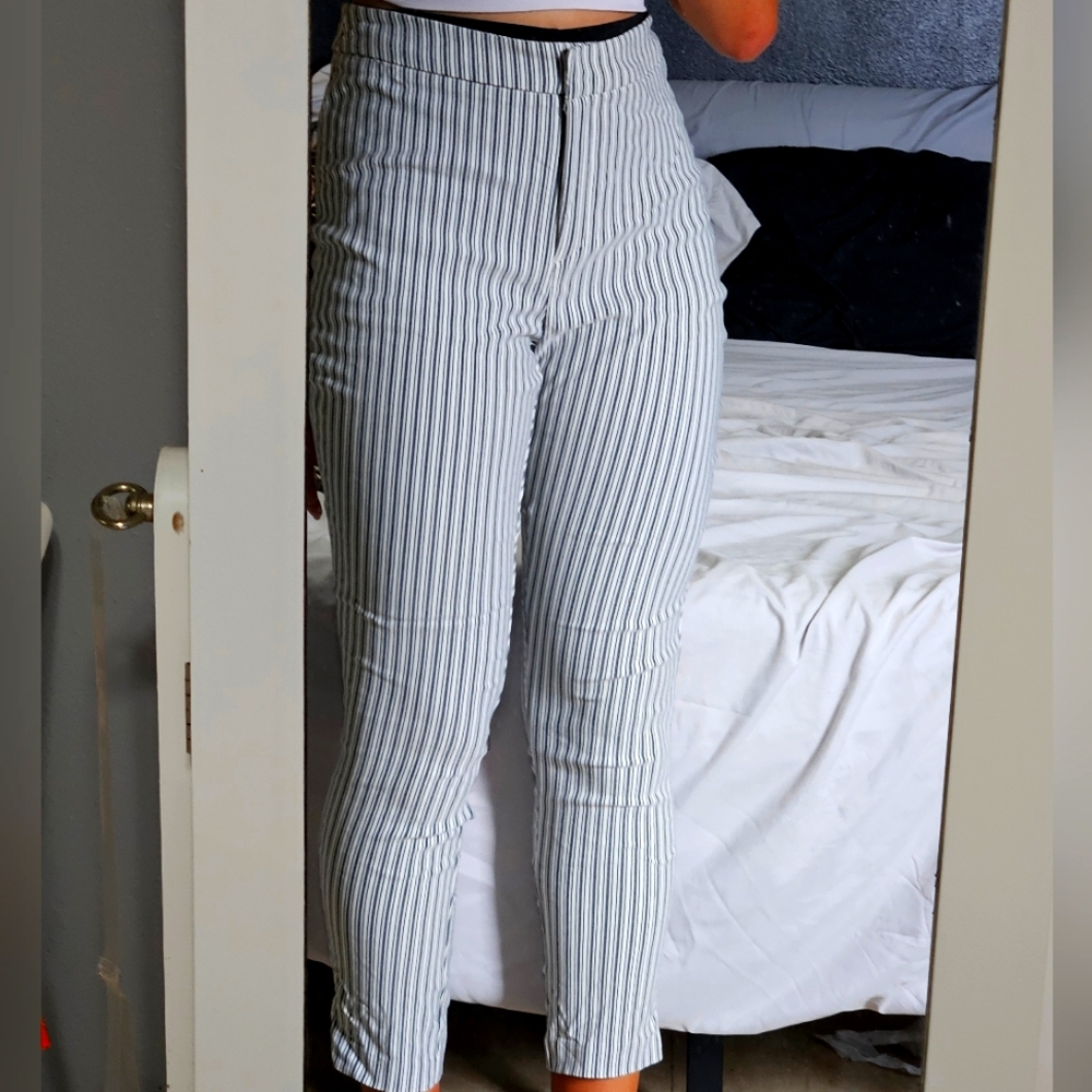 Grey and white striped pants